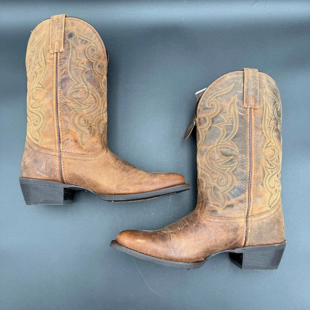 Laredo 51112 Womens 10 M Tan Distressed Leather Western Cowboy Boots